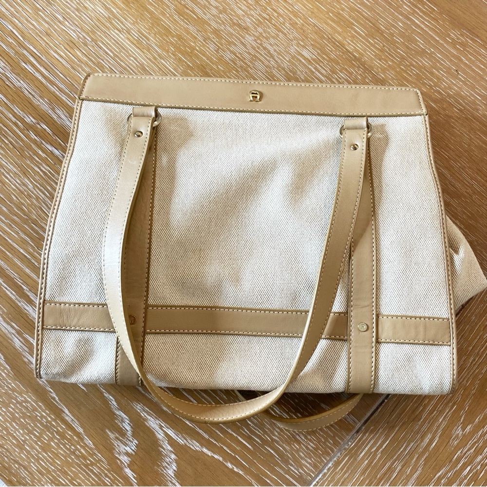 Etienne Aigner Canvas Tote Bag with Genuine Leather Trim
